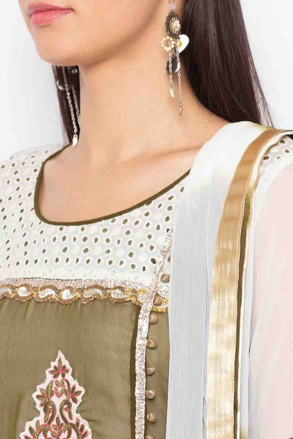 White Colour Plus Size Stitched Georgette Embroidery Palazzo Pant Suit BW1070205 B