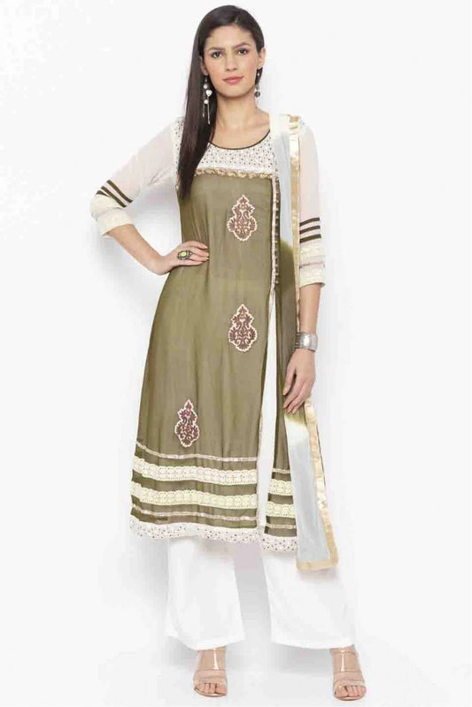 White Colour Plus Size Stitched Georgette Embroidery Palazzo Pant Suit BW1070205