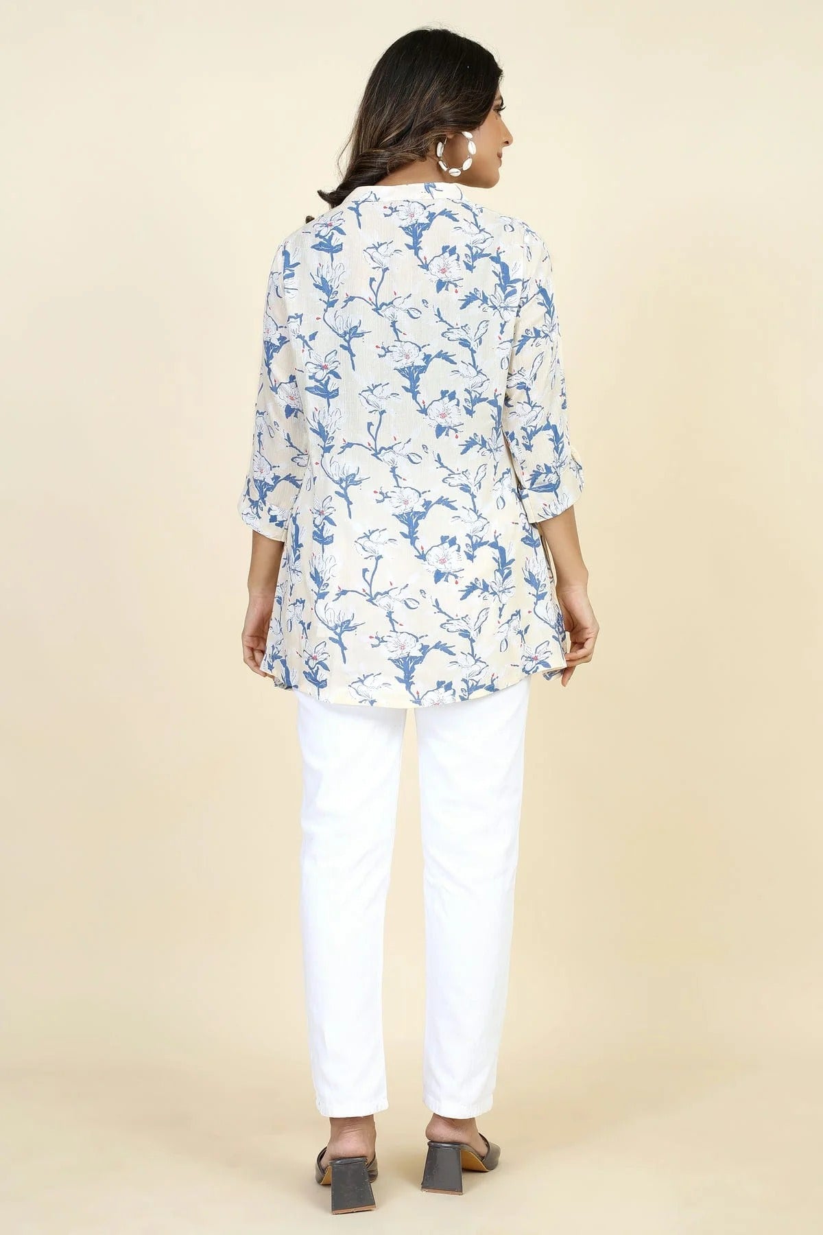 White Colour Rayon Printed Work Readymade Top TP1110749 A