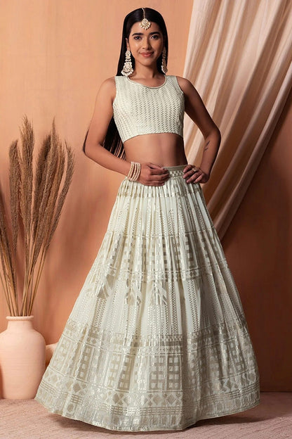 White Colour Semi Stitched Georgette Lehenga Choli LC1010306 A