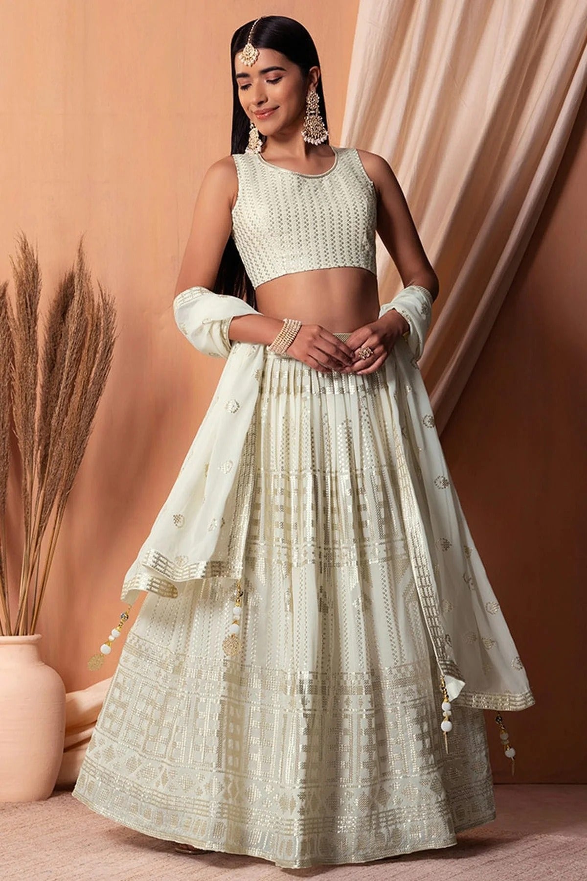 White Colour Semi Stitched Georgette Lehenga Choli LC1010306