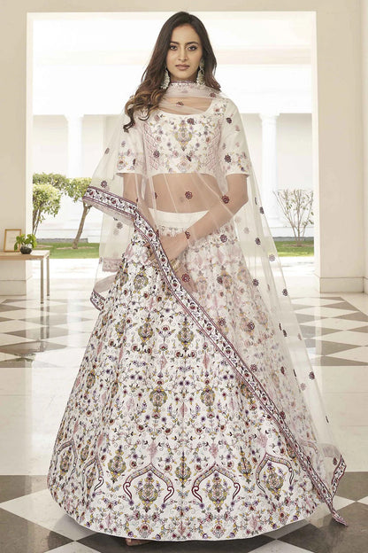 White Colour Silk Embroidery Lehenga Choli LC1150103