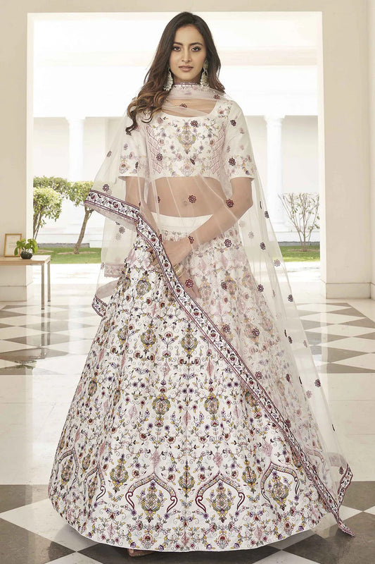 White Colour Silk Embroidery Lehenga Choli LC1150103