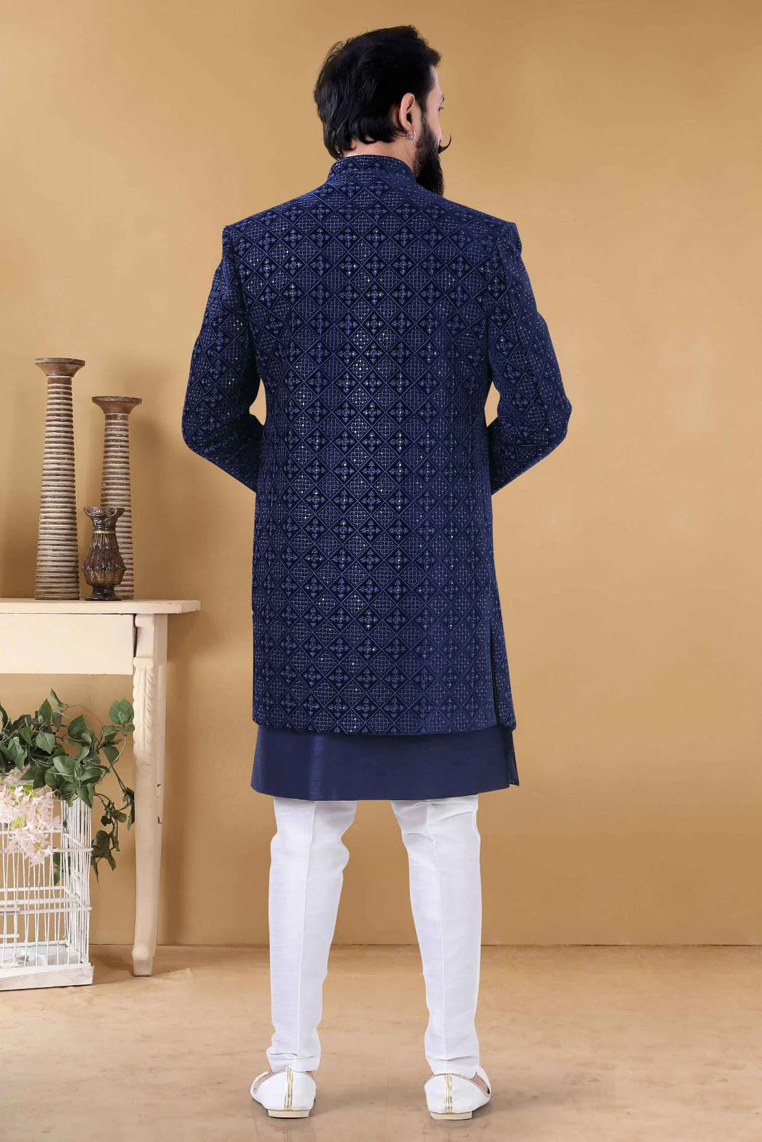 White Colour Silk Indo Western Sherwani SH1130033 A