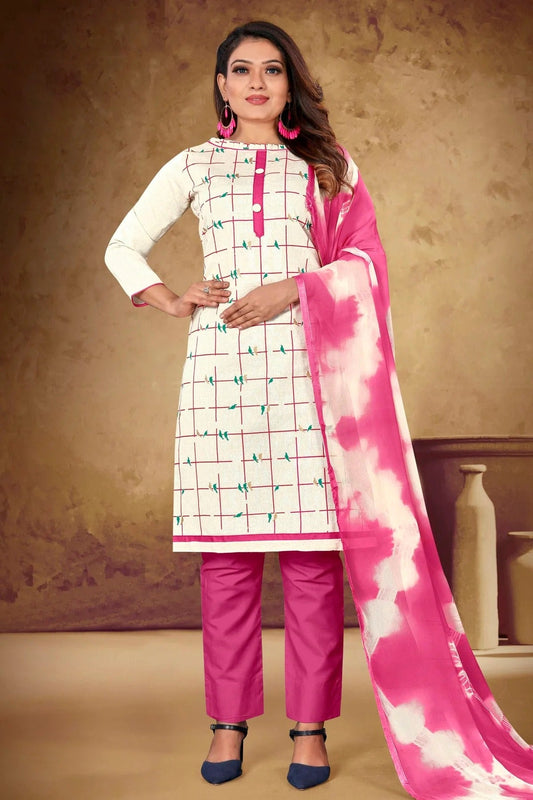 White Colour Unstitched Khadi Cotton Pant Style Suit US1161086