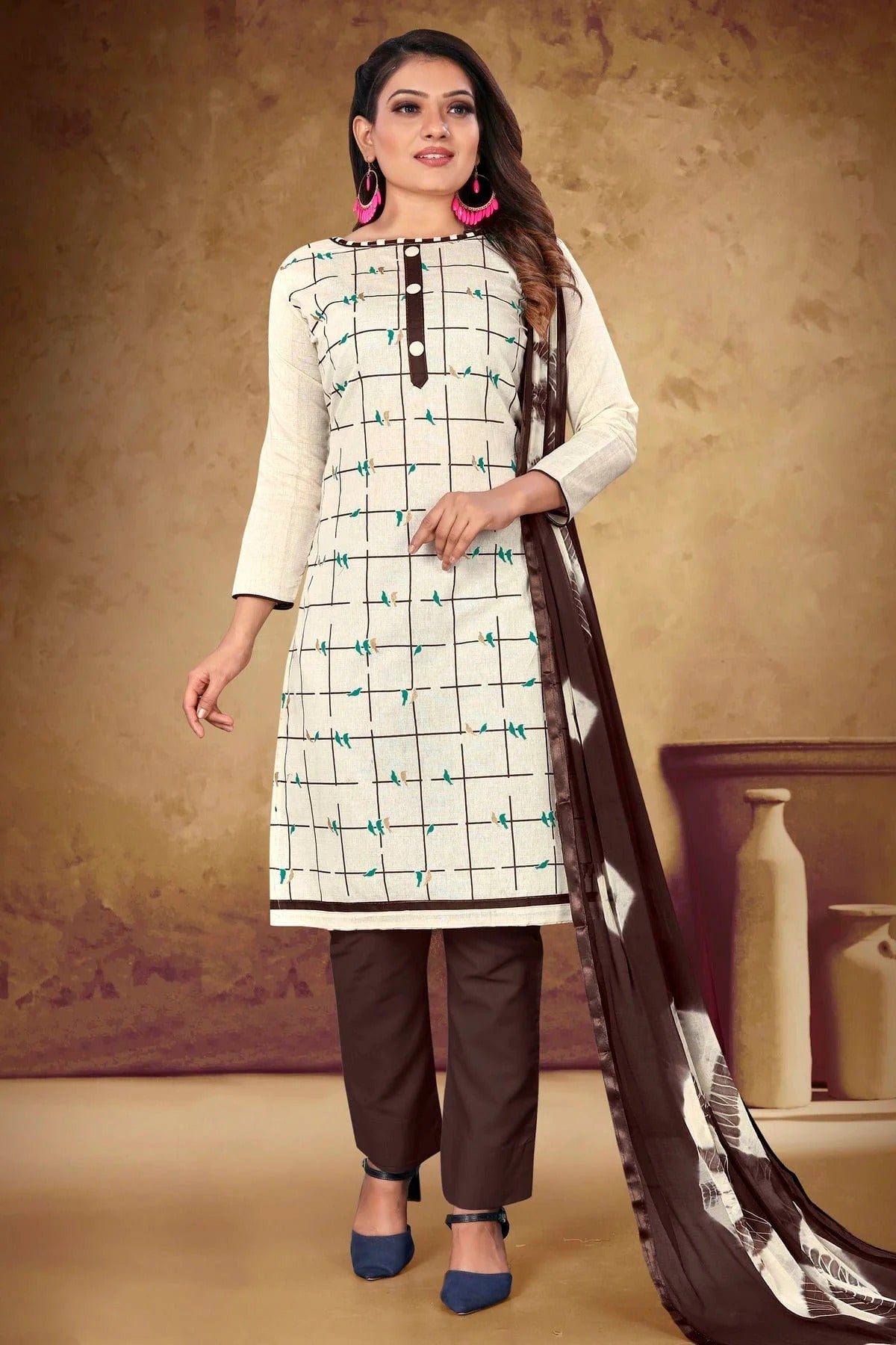 White Colour Unstitched Khadi Cotton Pant Style Suit US1161087