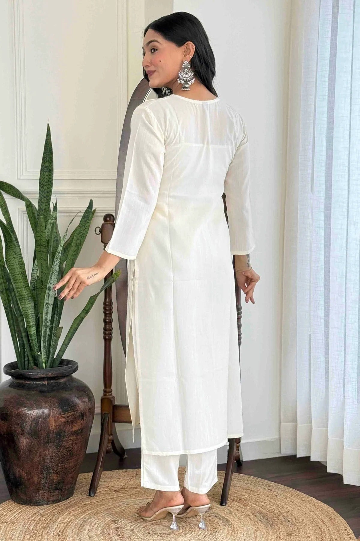White Colour Viscose Rayon Stitched Suit SS1113276 A