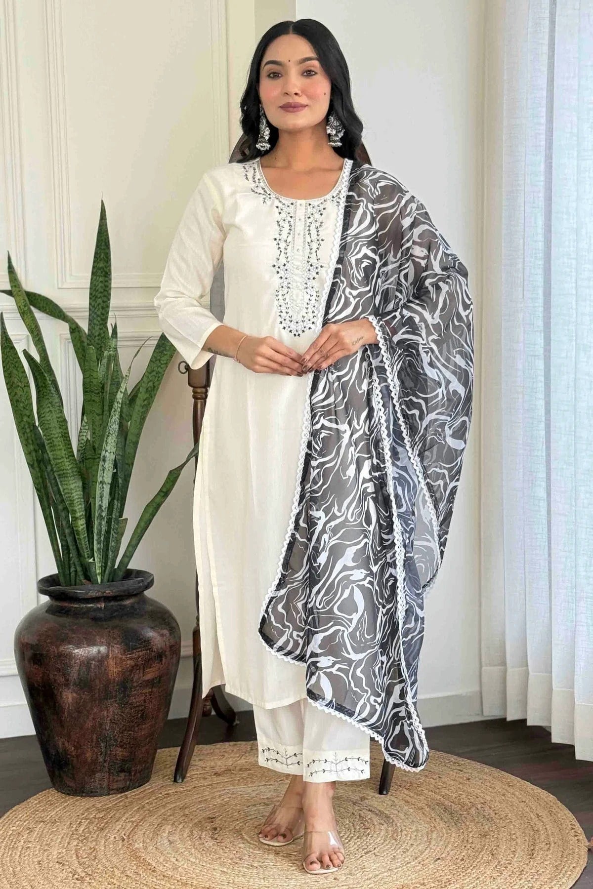 White Colour Viscose Rayon Stitched Suit SS1113276