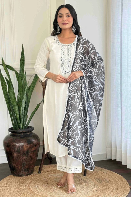 White Colour Viscose Rayon Stitched Suit SS1113276