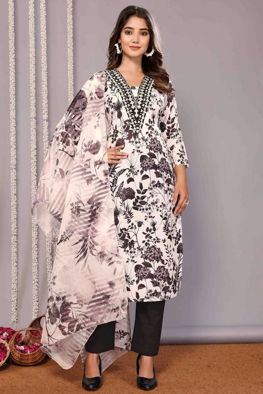 White and Black Colour Cotton Blend Stitched Suit SS1113334