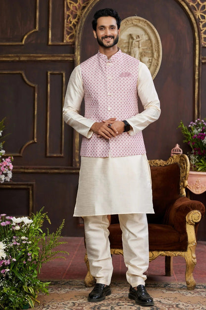 Wine Colour Art Silk Kurta Pajama With Jacket KP1230259