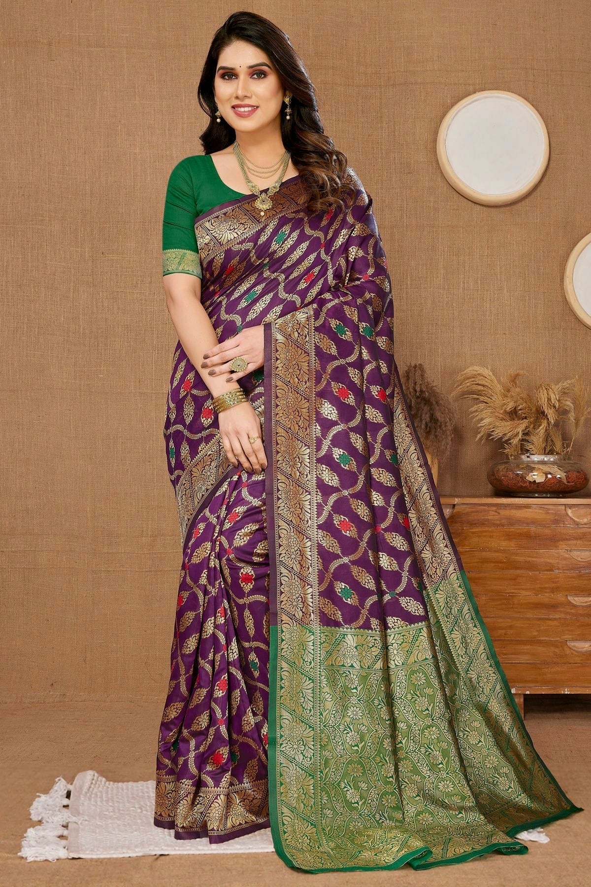 Wine Colour Banarasi Silk Saree SD1110240