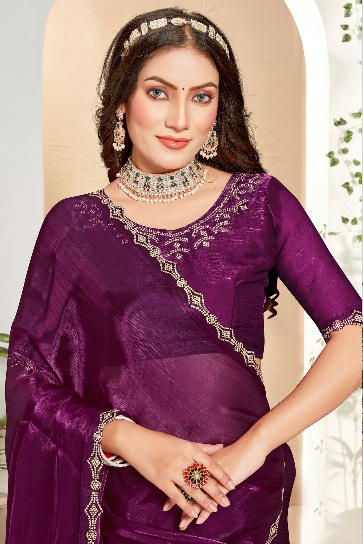 Wine Colour Burberry Silk Designer Saree SD1121817 A