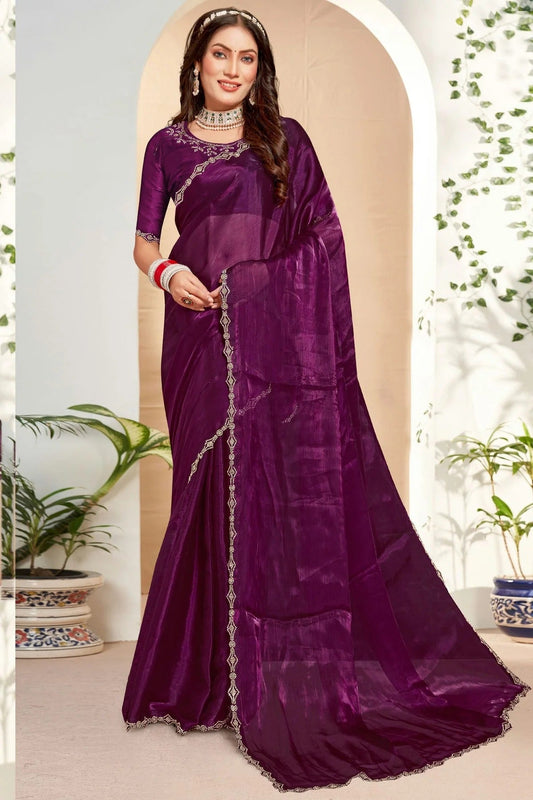 Wine Colour Burberry Silk Designer Saree SD1121817
