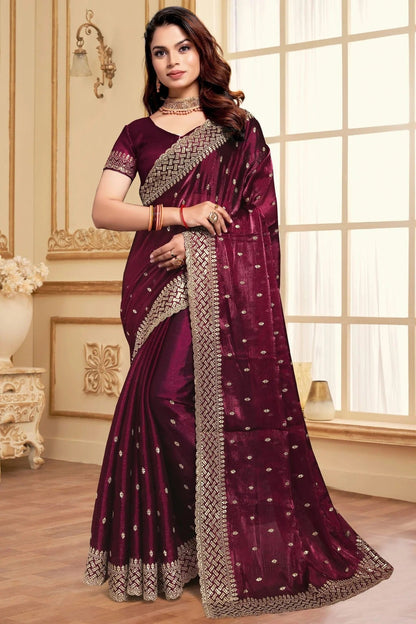 Wine Colour Burberry Silk Designer Saree SD1121842