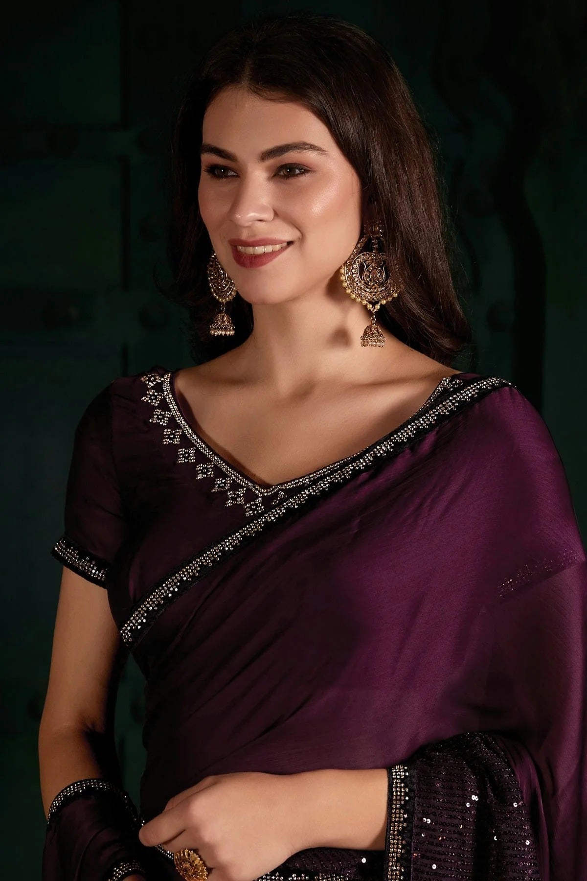 Wine Colour Chiffon Silk Designer Saree LC1121800 A