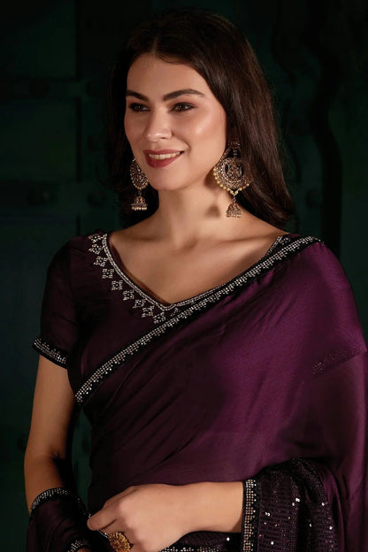 Wine Colour Chiffon Silk Designer Saree LC1121800 A