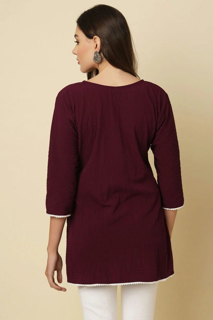 Wine Colour Cotton Crush Solid Work Readymade Top TP1110729 A