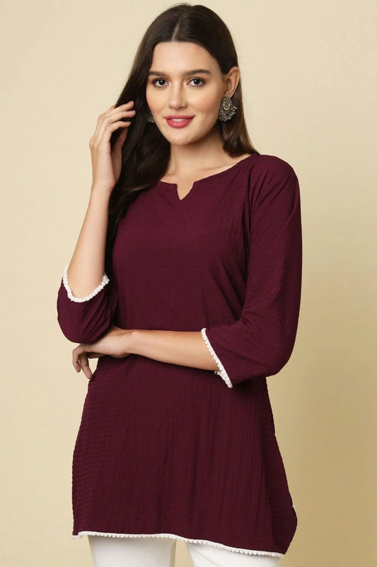 Wine Colour Cotton Crush Solid Work Readymade Top TP1110729