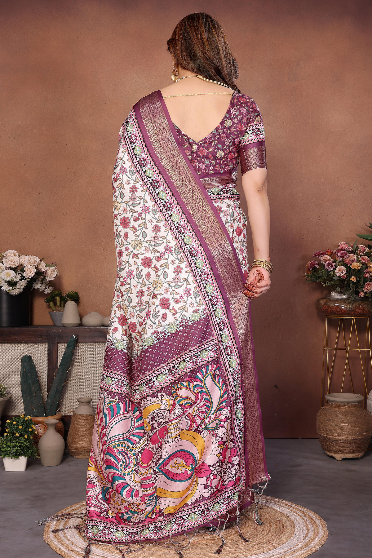 Wine Colour Cotton Silk Printed Saree