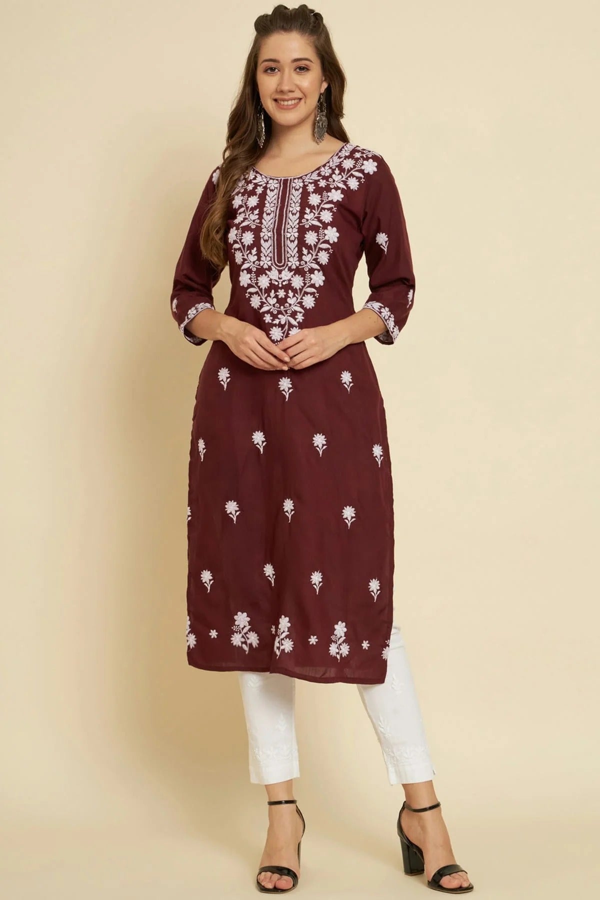 Wine Colour Cotton Slub Kurti KR1111042