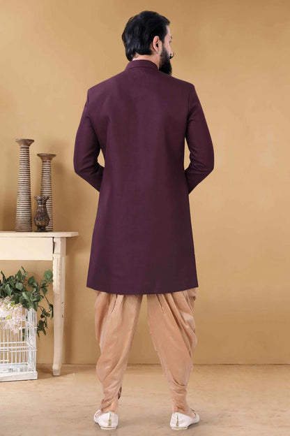 Wine Colour Crape Indo Western Sherwani SH1130010 A