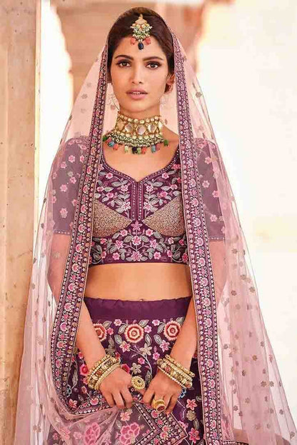 Wine Colour Crepe Thread Work Lehenga Choli LC1080327 A