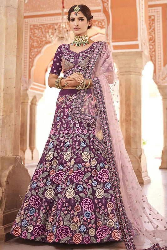 Wine Colour Crepe Thread Work Lehenga Choli LC1080327