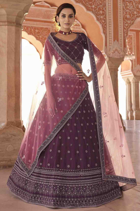 Wine Colour Crepe Thread Work Lehenga Choli LC1080614