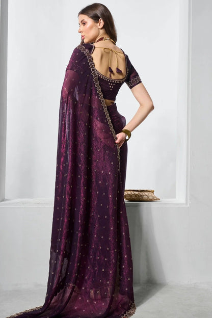 Wine Colour Crunchy Chiffon Designer Saree SD1111718 A