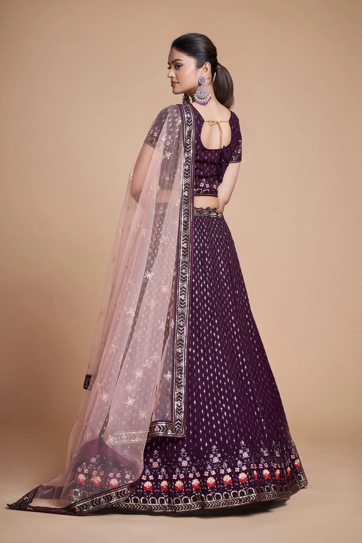 Wine Colour Embroidery Georgette Lehenga Choli LD1080844 A