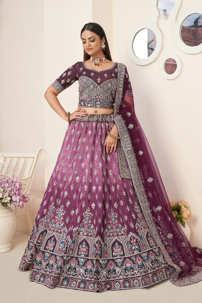 Wine Colour Embroidery Satin Lehenga Choli LD1080857