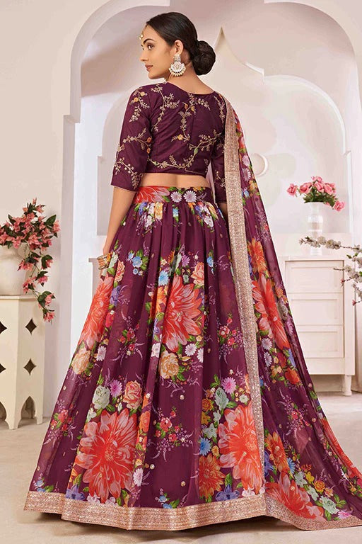 Wine Colour Georgette Designer Lehenga Choli LC1240050 A
