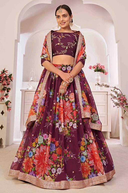 Wine Colour Georgette Designer Lehenga Choli LC1240050