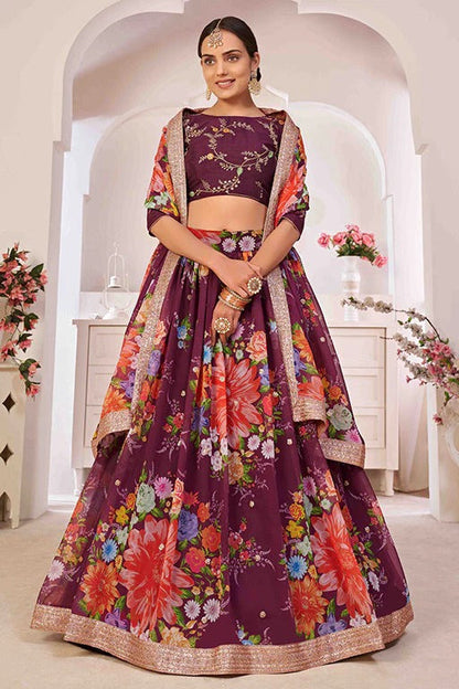 Wine Colour Georgette Designer Lehenga Choli LC1240050
