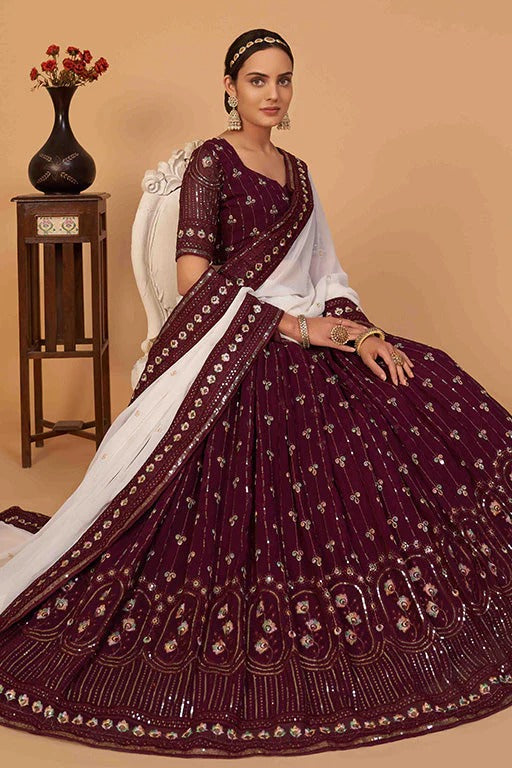 Wine Colour Georgette Designer Lehenga Choli LC1240095 A
