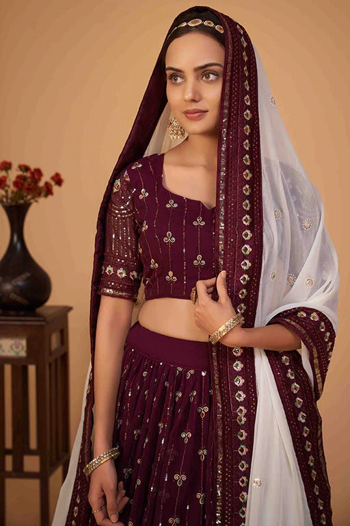 Wine Colour Georgette Designer Lehenga Choli LC1240095 B