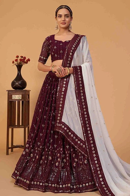 Wine Colour Georgette Designer Lehenga Choli LC1240095