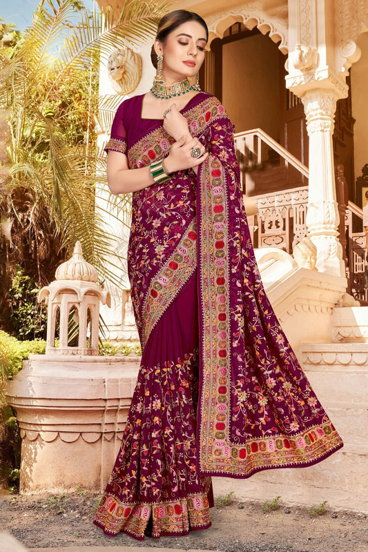 Wine Colour Georgette Designer Saree LC1121307