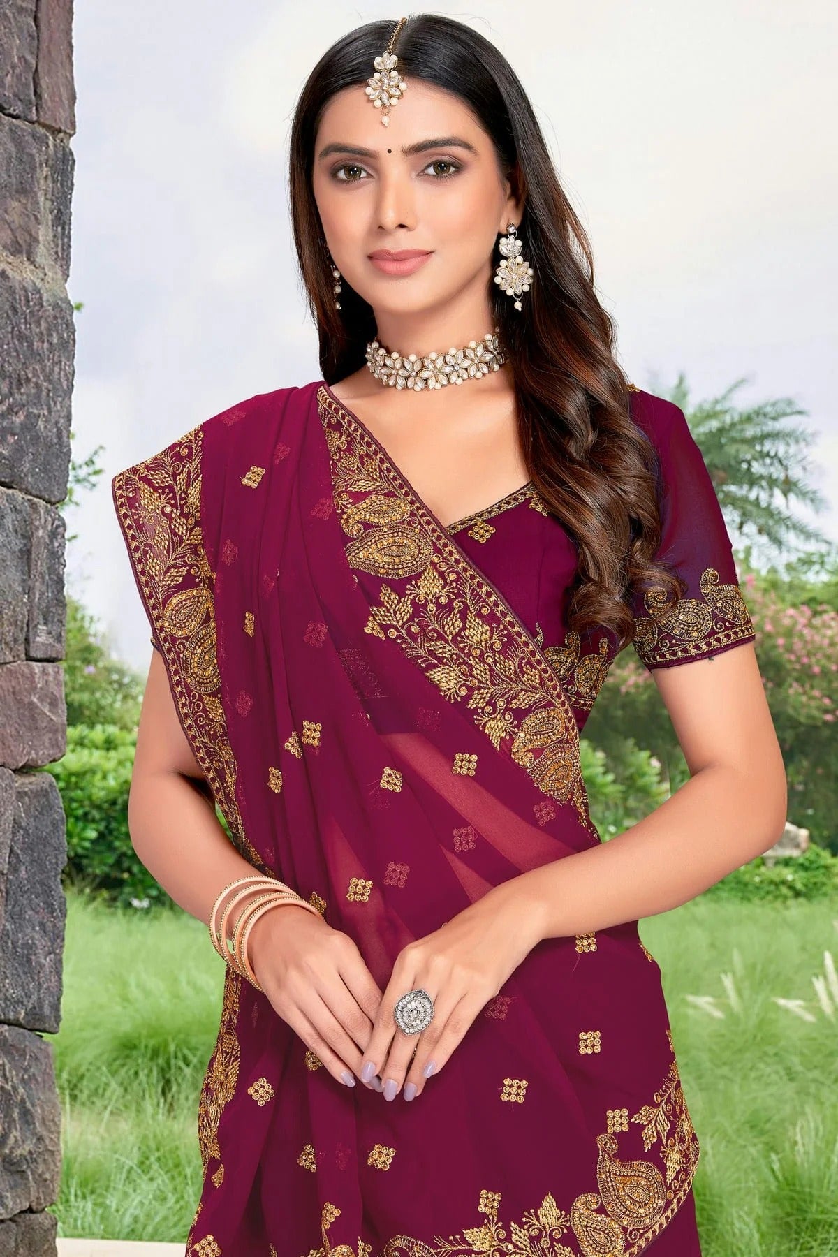 Wine Colour Georgette Designer Saree LC1121326 A