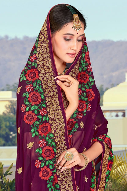 Wine Colour Georgette Designer Saree LC1121371 A