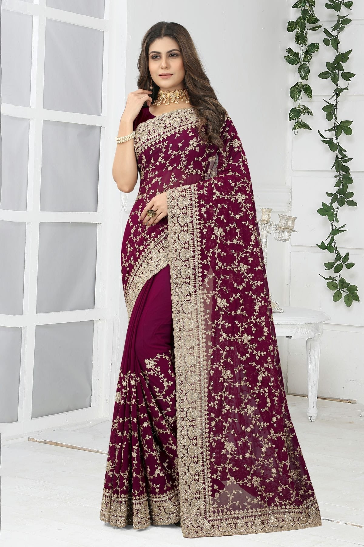 Wine Colour Georgette Designer Saree LC1121387