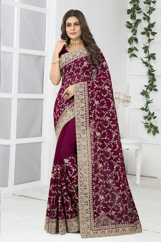 Wine Colour Georgette Designer Saree LC1121387