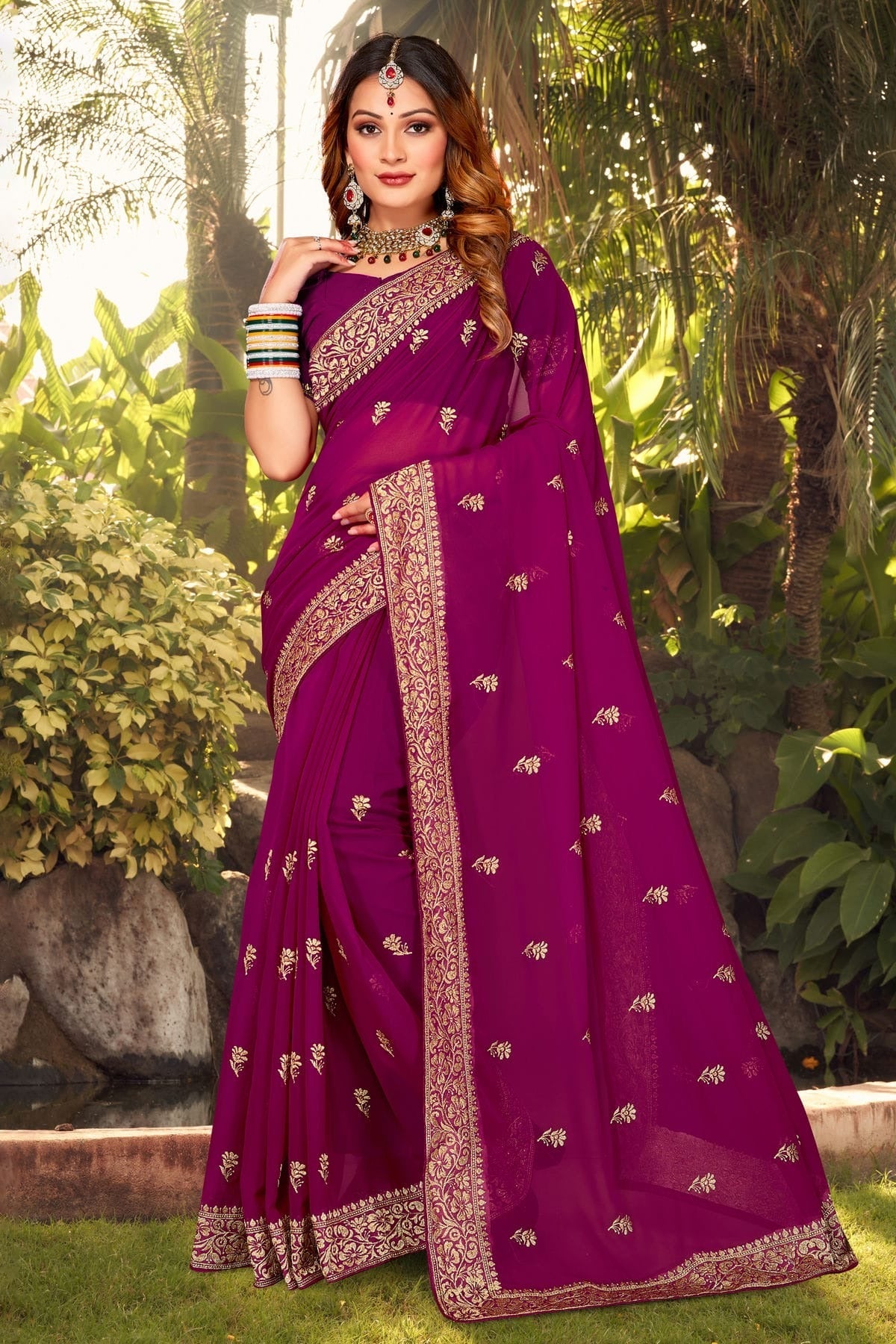 Wine Colour Georgette Designer Saree LC1121403