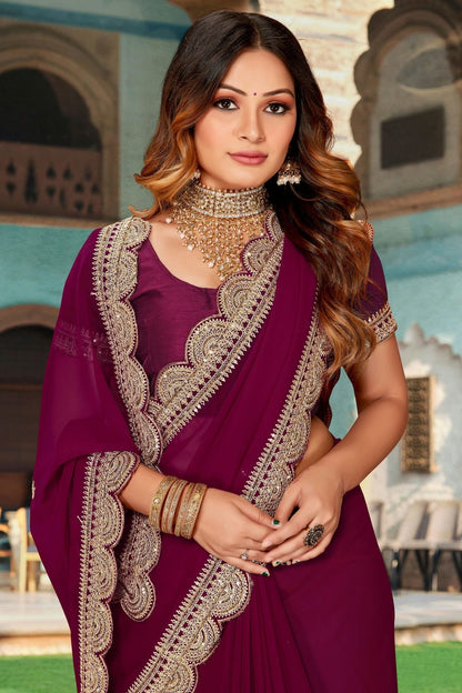 Wine Colour Georgette Designer Saree LC1121419 A