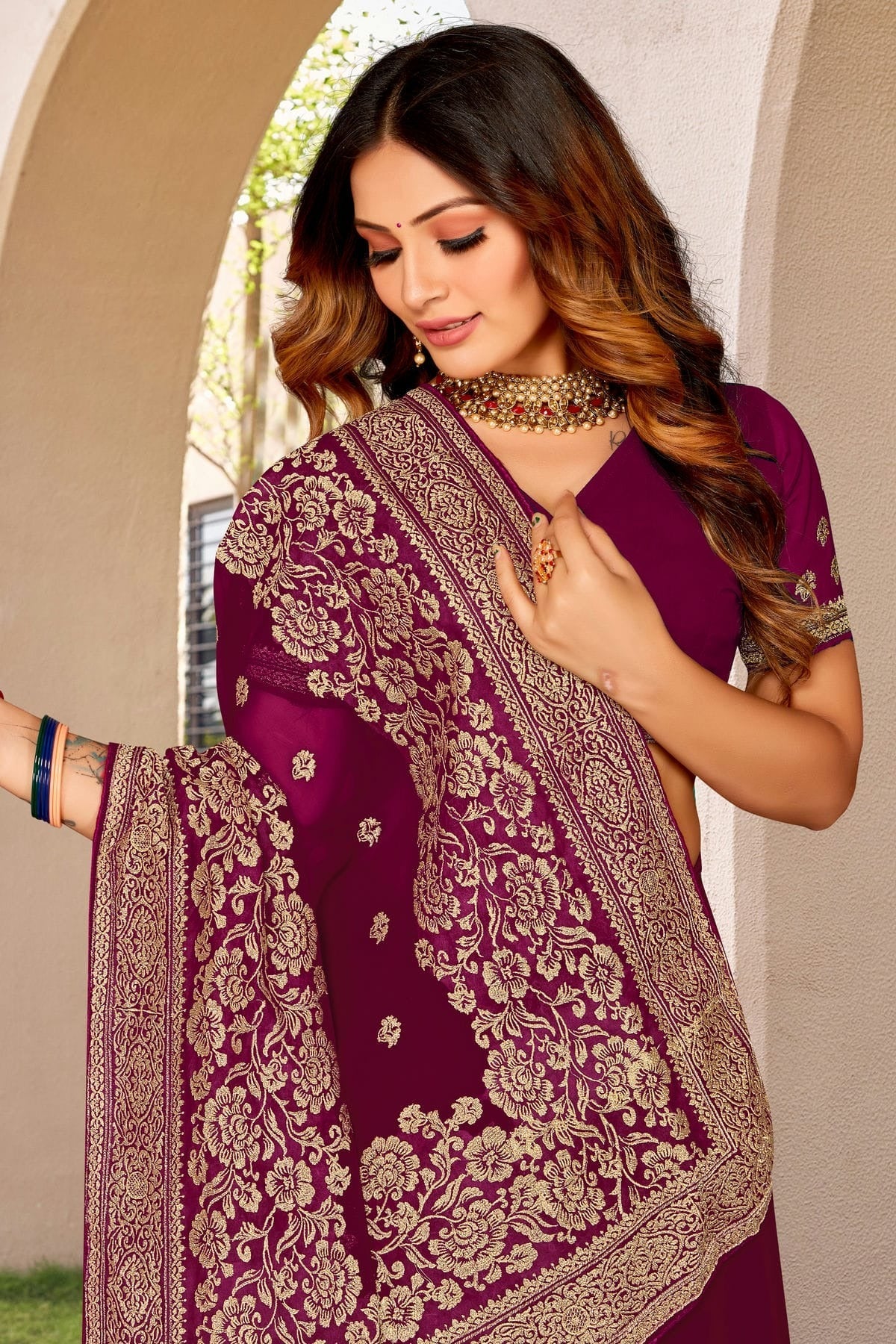 Wine Colour Georgette Designer Saree LC1121447 A