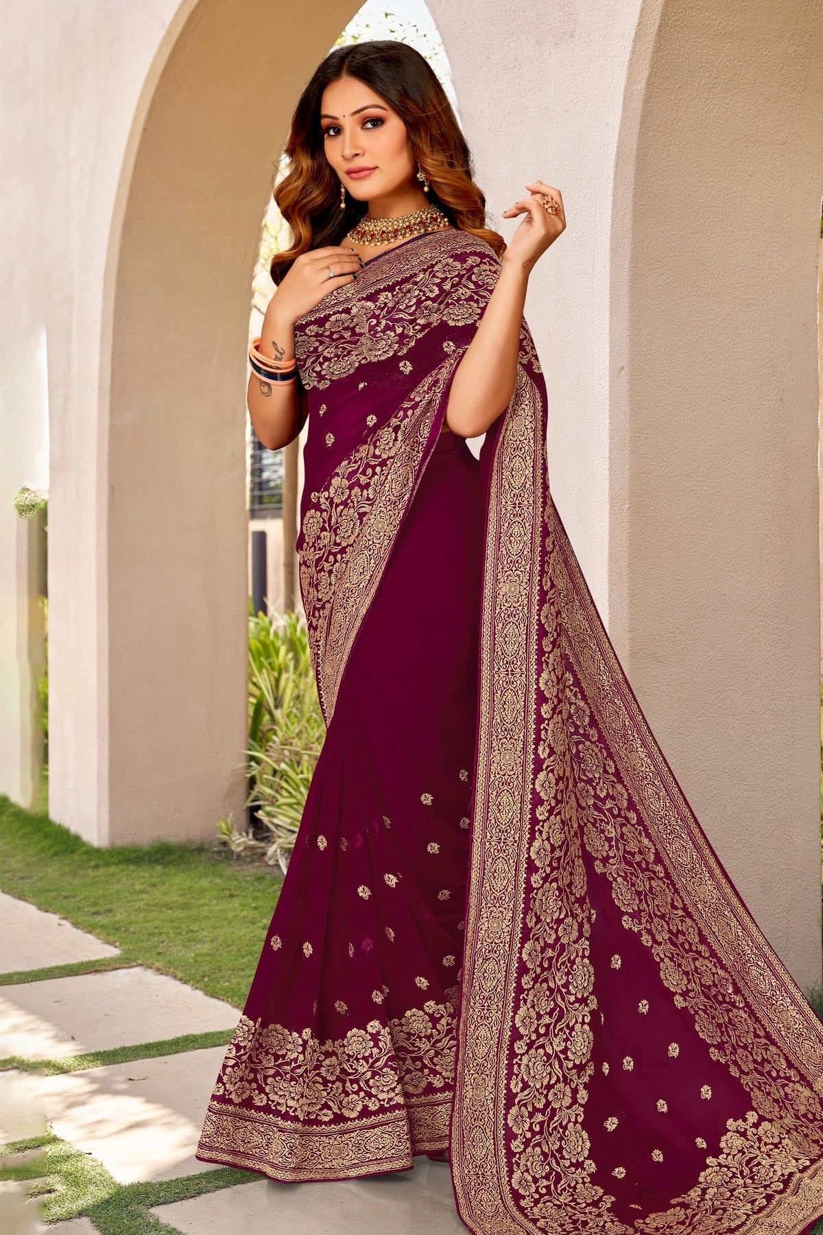 Wine Colour Georgette Designer Saree LC1121447