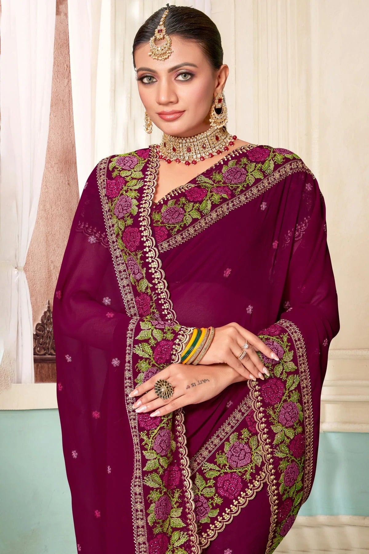 Wine Colour Georgette Designer Saree LC1121485 A