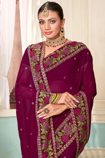 Wine Colour Georgette Designer Saree LC1121485 A