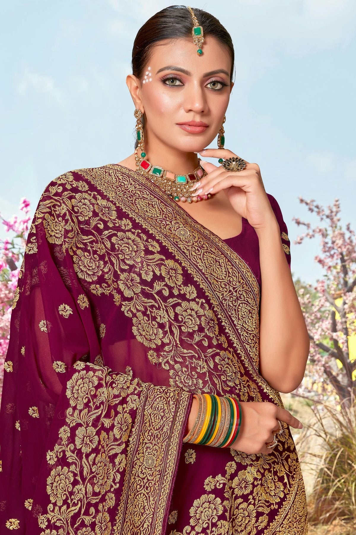 Wine Colour Georgette Designer Saree LC1121494 A